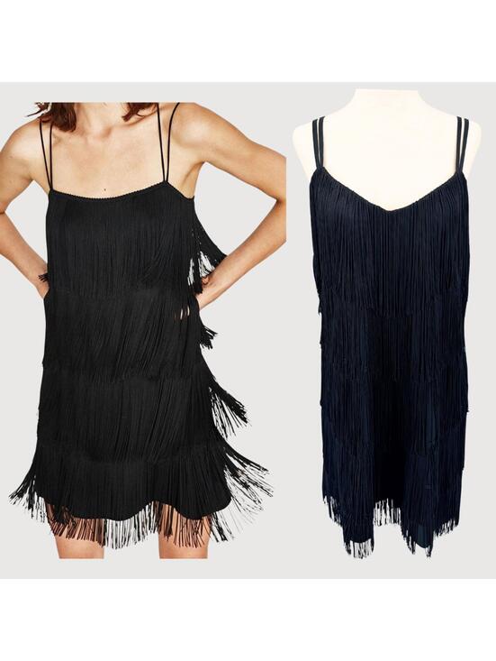 Zara Dresses & Skirts - Zara Fringe Mini Dress Black Strappy Party Dress 4